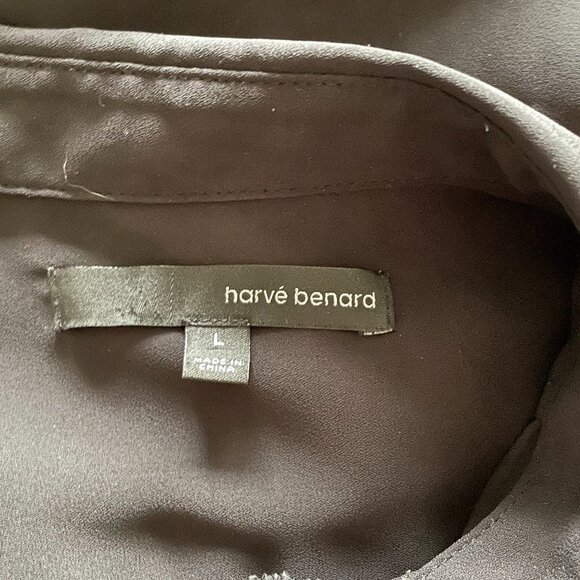 Black Sheer Lace Front Long Sleeve Blouse Harve Benard Size L - Picture 6 of 8